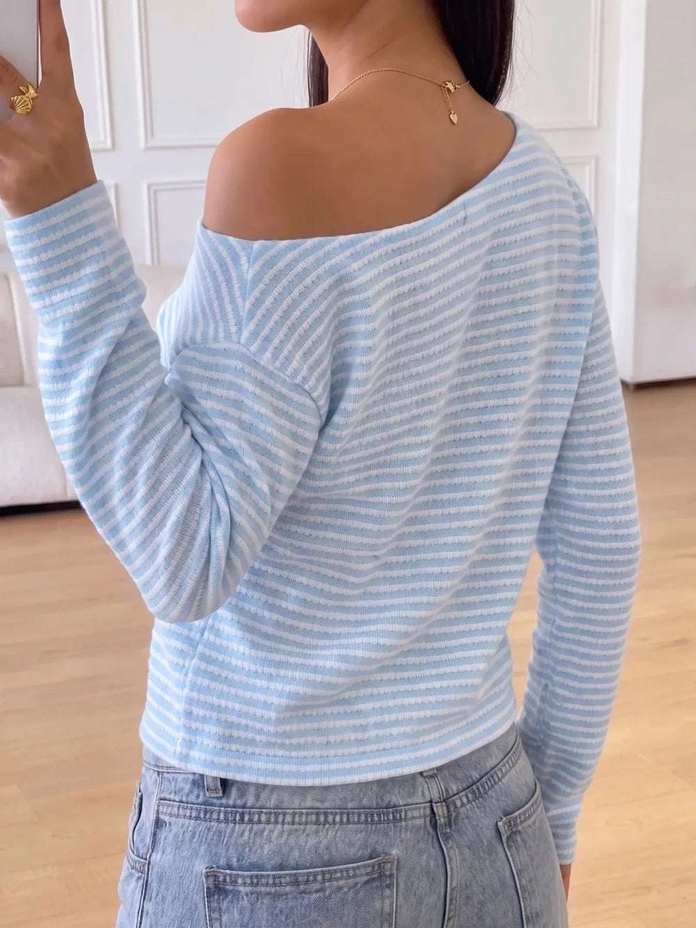 Striped Off Shoulder Knit Top